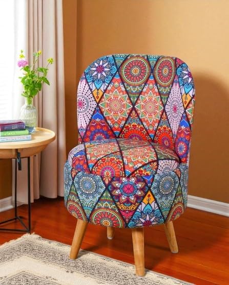 Ottoman for Living Room | Velvet Printed Puffy for Sofa | Modern Wooden Legs Chair for Sitting | Perfect Pouf for Bedroom & Home Décor | 32 Inch Height, Big Diamond-image-4