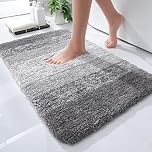 OLANLY Luxury Microfiber Bath Mat, Extra Soft and Absorbent Bathroom Mat, Non-Slip Plush Shaggy Bathroom Rug, Machine Wash Dry, Bath Rugs for Bathroom Floor, Tub and Shower, 16x24, Grey