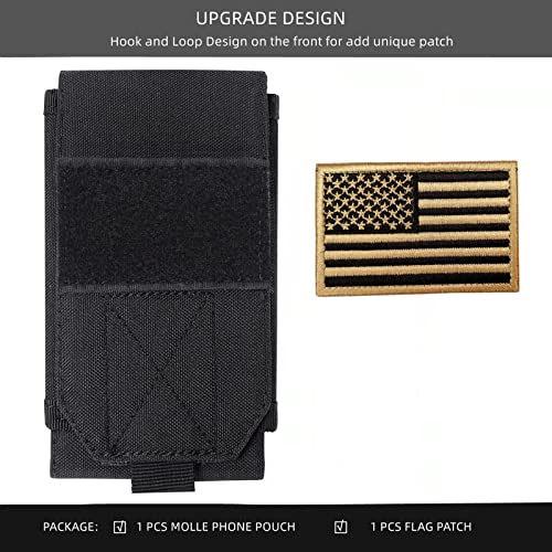 Image of Black Tactical Molle Cellphone Pouch Case,Heavy Duty Waterproof Phone Holster Bag for iPhone 11 12 13 Pro Max for Samsung S22 S21 S20 FE Note 20 A13 A12A02S Less 6.7 inch Phone with US Flag Patch