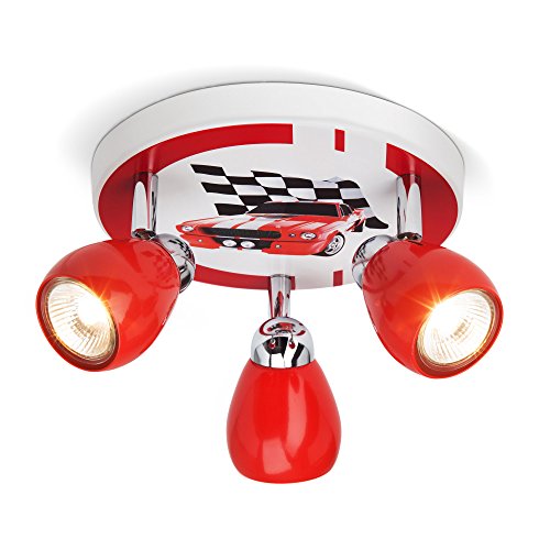 Plafonnier LED Racing, Ø 31 cm, 3x 2.5W GU10 LED incl, 3x 220 lumens, 3000K blanc chaud, métal, rouge/blanc-noir