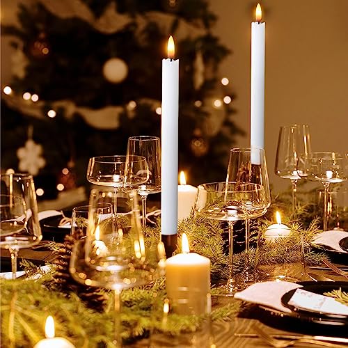 Image of Wondise White Flameless Taper Candles with Timer, 6 Pack Battery Operated LED Flickering Real Wax Candle for Christmas Thanksgiving Wedding Decorations