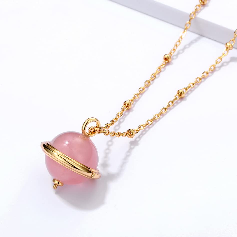 925 Sterling Silber Anhänger Halskette für Damen Rosenquarz Malachit Kette Gold
