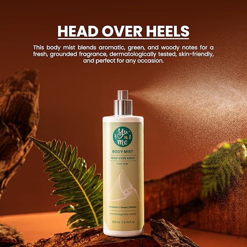 Image of Yu n Me Head Over Heels Liquid Body Mist for Men | 200ml Long-Lasting Body Spray | Aromatic, Green & Woody Notes | Refreshing Odor Control | Skin-Friendly & Dermatologically Tested | Gas-Free | PO1