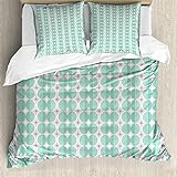 abakuhaus retro set copripiumino, simmetrica rondelle sottili linee, arredamento del letto, 3 pezzi con 2 federe cuscini, 155 x 200 cm - 80 x 80 cm, seafoam rosa bianco bambino