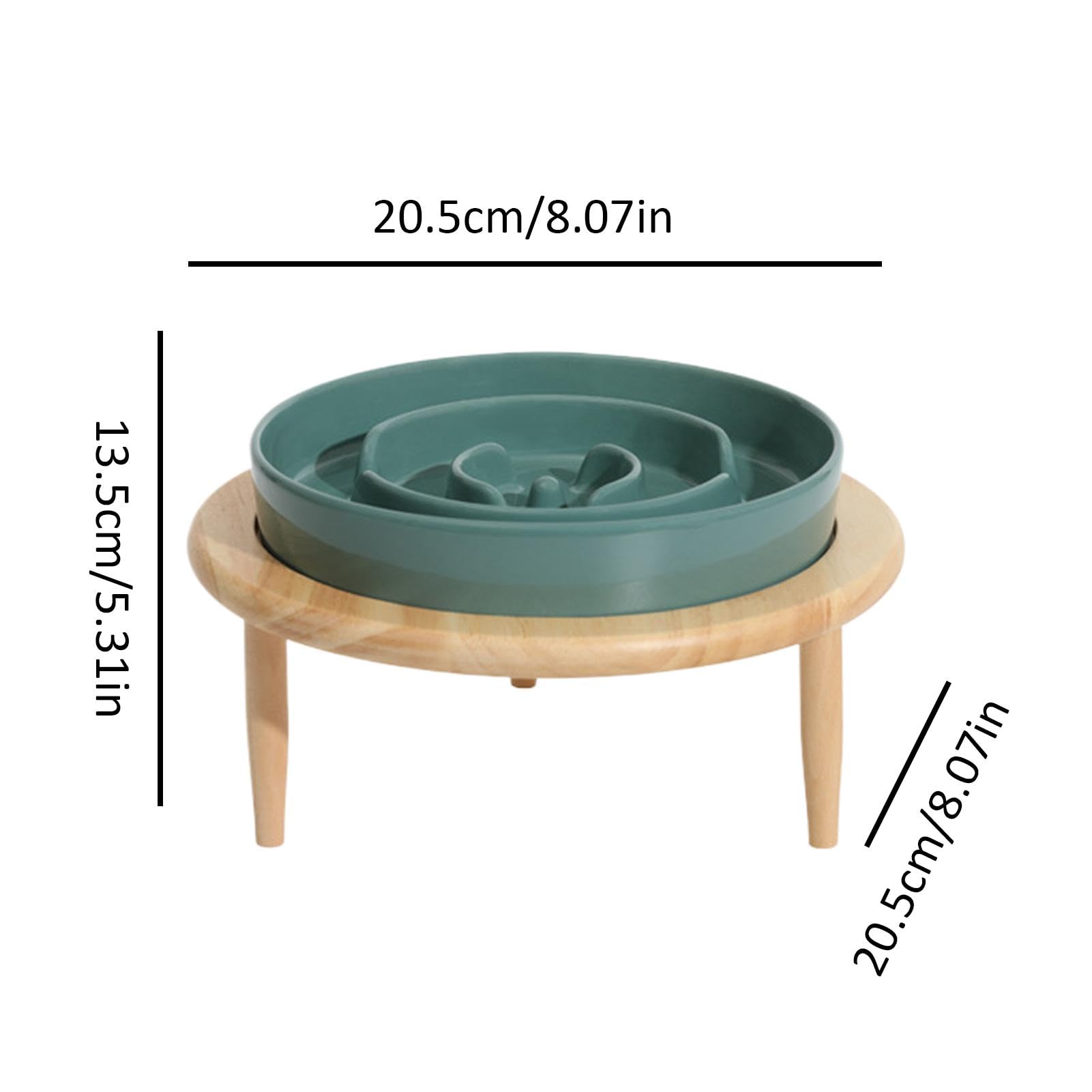 Miska do powolnego jedzenia dla psów, Drewniana ceramiczna miska karmienia z podwyższoną podstawą, antypoślizgowa(Dark green)