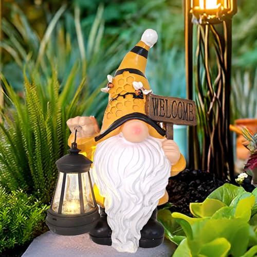 Bee Gnome Solar Garden Statue - Outdoor Yard Decor
