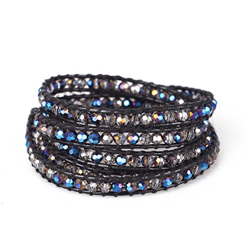 Image of C.QUAN CHI Natural Crystal Bead Bracelet Leather Wrap Bracelet 5 Wrap Stackable Braid Bracelet Bangle Jewelry Birthday Gifts
