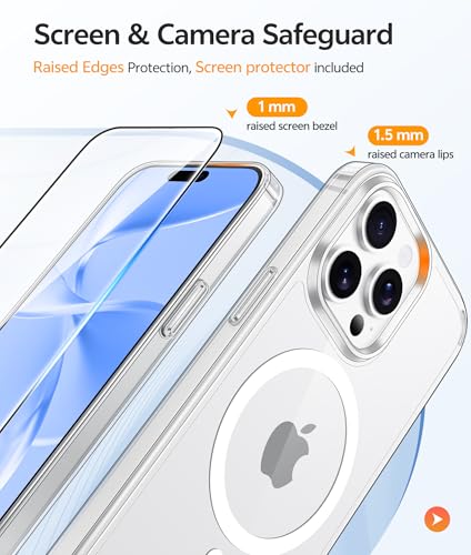 Image of FNTCASE for iPhone 15 Pro Max Case: [Compatible with Magsafe] [Screen Protector] Anti Yellowing Transparent Clear Magnetic Phone Cover - Military Grade Shockproof Drop Proof Protective Cases - Clear
