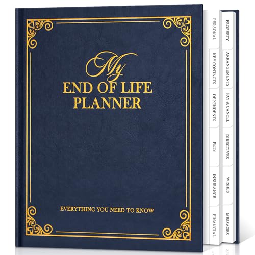 Lanpn End of Life Planner Death Organizer with Tabs Final Wishes & Financial Estate Planning Journal When I Die Journal for Senior Before Death Life and Care Plan Book Blue Leather Hardcover