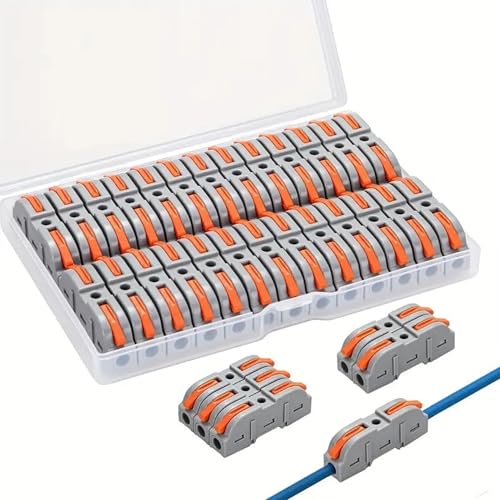 Image of Bellox 17Pcs Lever Wire Cable Connectors, 1 in 1 Out Electrical Splice Inline Terminals, 24-12 AWG Push Type Quick Splice Lock Compact Wire Jointer Conductor For Home, Electrician Use