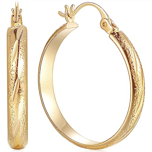 DZCYAN Gold Hoop Earrings Gold Earrings for Women 14K Gold Hoop Earrings for Women Lightweight Womens Earring Hoops Earring for Womens 20/25/30 MM (25MM)