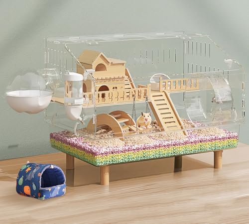 10-in-1 Acrylic Hamster Cage - Double Layer Fully Transparent Ham...