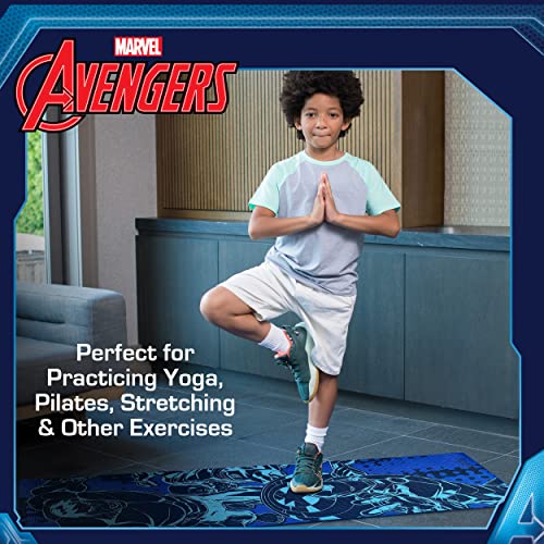 Marvel Avengers Kids Yoga Mat Non Slip for Boys and Girls, All Purpose, PVC, Fitness and Workout Accessories, Features Iron Man, Hulk and Captain America, Navy, 3 mm - Image 6