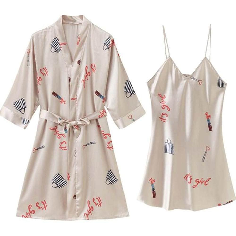 Vestaglie, Accappatoio da Donna Indumenti da Notte in Seta Sintetica con Pizzo Camicia da Notte Sexy in Raso Kimono Accappatoio Abito da Salotto 2 Pezzi Set da Notte,Stile 21,L (Stile 23 X)