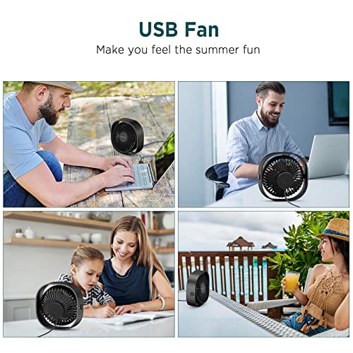 EasyAcc USB Ventilator, Mini Ventilator,Leise USB Tischventilator mit 2 Jahre Garantie,Starker Exquisit Lüfter und 3 Geschwindigkeiten,360 Grad Drehung Desk Fan für Schreibtisch,Zuhause,Büro - Schwarz 3