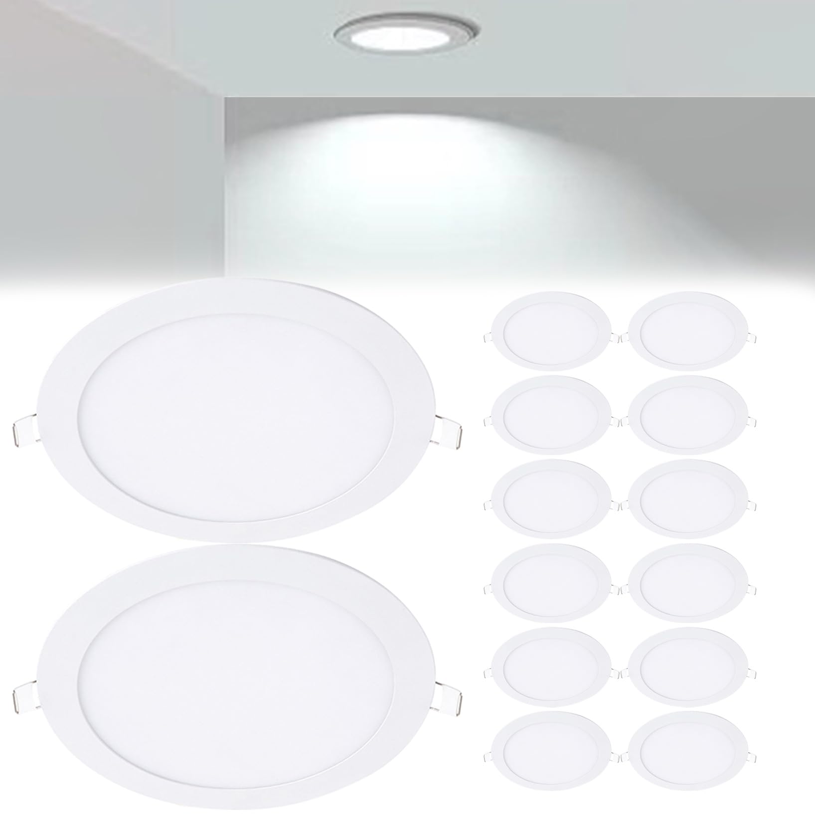 VOGHMOLD 9W Ultra Slim LED Downlight 6 inch, 6000K Recessed Ceiling Light, Cut Φ130-140mm, AC85-265V Flush Mount Spotlights Aluminum Round Panel Lights for Office Hallway, 14 Pack
