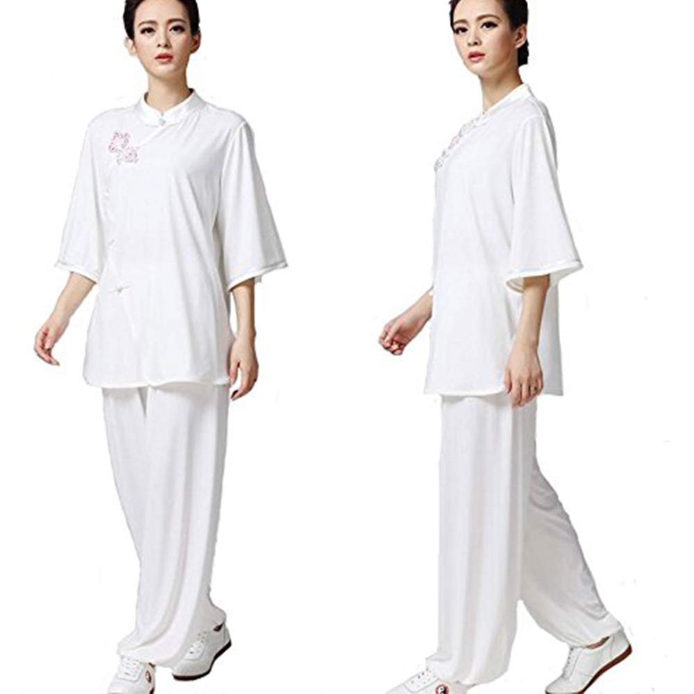 Uniforme de Tai Chi Fluide Évite la Transpiration Femme Blanc L
