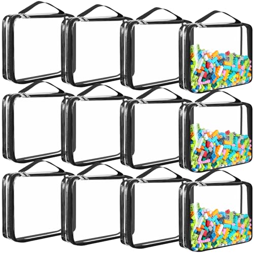Sanwuta 12 pcs Clear PVC Toy Storage Bags with Zipper Waterproof Toy Bags Puzzles Organizing Container for Books Board Games Building Blocks Toiletry(Black)