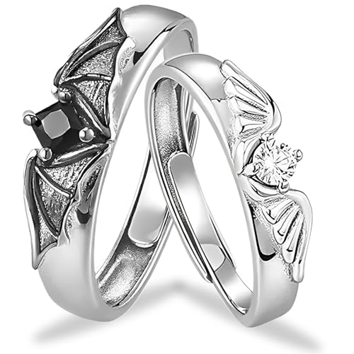 ZEPIQOR 1 Paar Trauringe,Herz Ring Set,Damen Ringe Silber,Matching Rings Freundschaftsringe,Ring Schmuck Ringe,Engel Und Dämonen,Geschenk Für Ehefrau Mann Freundin Freund