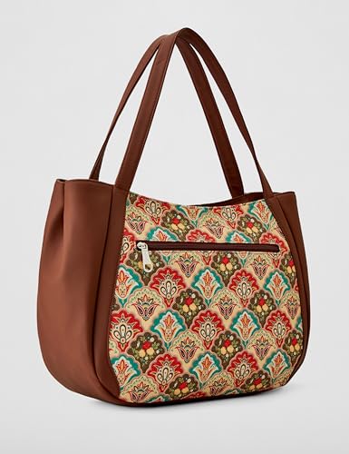 ZOUK Mughal Art Multicolor Jute Vegan Leather Shoulder Handbag - Image 4