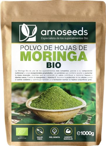 Moringa Oleifera en polvo BIO 1KG | 100% hojas de Moringa orgánica | Proteínas, Piel Bella, Deportes | Primera Calidad