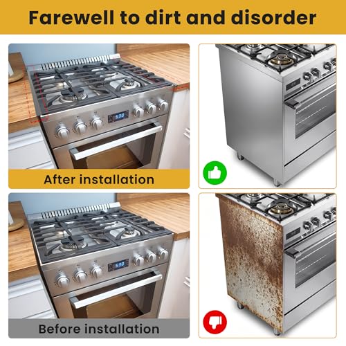 Image of Stainless Steel Stove Gap Covers - 304 Stove Gap Filler, Easy retractable Length 13.8 inch to 27.5 inch, Width 0.79 inch, Heat Resistant Guard Between Stove Top & Counter, 2 Pck