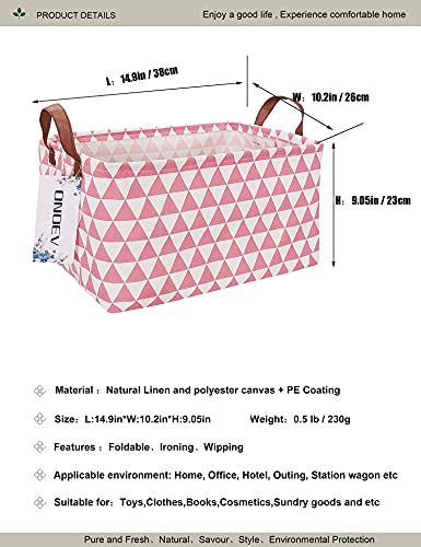 Image of Rectangular Fabric Storage Box, Decorative Basket and Finishing Basket with Handle are Used for The Storage of Clothes, Books and Sundries(Pink Triangle) 1