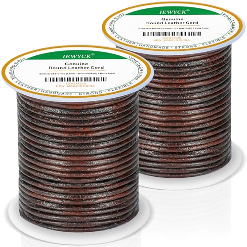 2 Rolls 100% Genuine Round Leather Cord for Jewelry Making