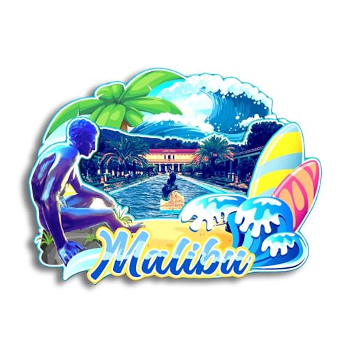 Quwsne Magnete da frigorifero Malibu California Stati Uniti magnete da frigorifero souvenir da viaggio città regali turistici 3D classici punti di riferimento artigianali fatti a mano decorazione