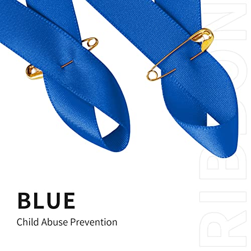 Image of 100 Pieces Blue Satin Awareness Ribbons with Safety Pins 1.4 x 3 inch