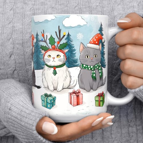 Taza de cerámica con diseño de gatos navideños multicolor 15oz miniatura 2