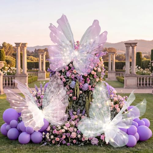 VIHOSE 3 Pcs 23.62 Butterfly LED Lights Bulk Pink Giant Butterfly Decoration Large Light up Decorative LED Lamps for Wedding Spring Outdoor Photography Props Birthday Holiday Decorations