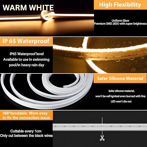 Image of HEADLY 16.4 Feet LED Neon Strip Lights, with 12V Adapter, Waterproof IP65, Silicone Flexible Rope Light for Home Wall Decor | Neon Lights | 5 Meter |