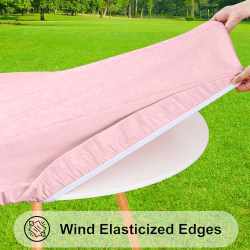 Image of Smiry Waterproof Heavy Duty Vinyl Fitted Tablecloth for 36 inch-44 inch Round Table | Elastic Plastic Table Cloth, Wipeable Washable Floral Patio Table Cover for Picnic, Kitchen and Dining, Pink