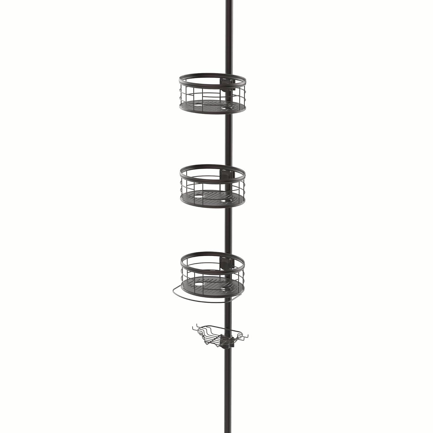 Tension Pole Shower Caddy with 3-Tier Storage Baskets Oil Rubbed Bronze 8 75x10x108 Inches Adjustable Height up to
