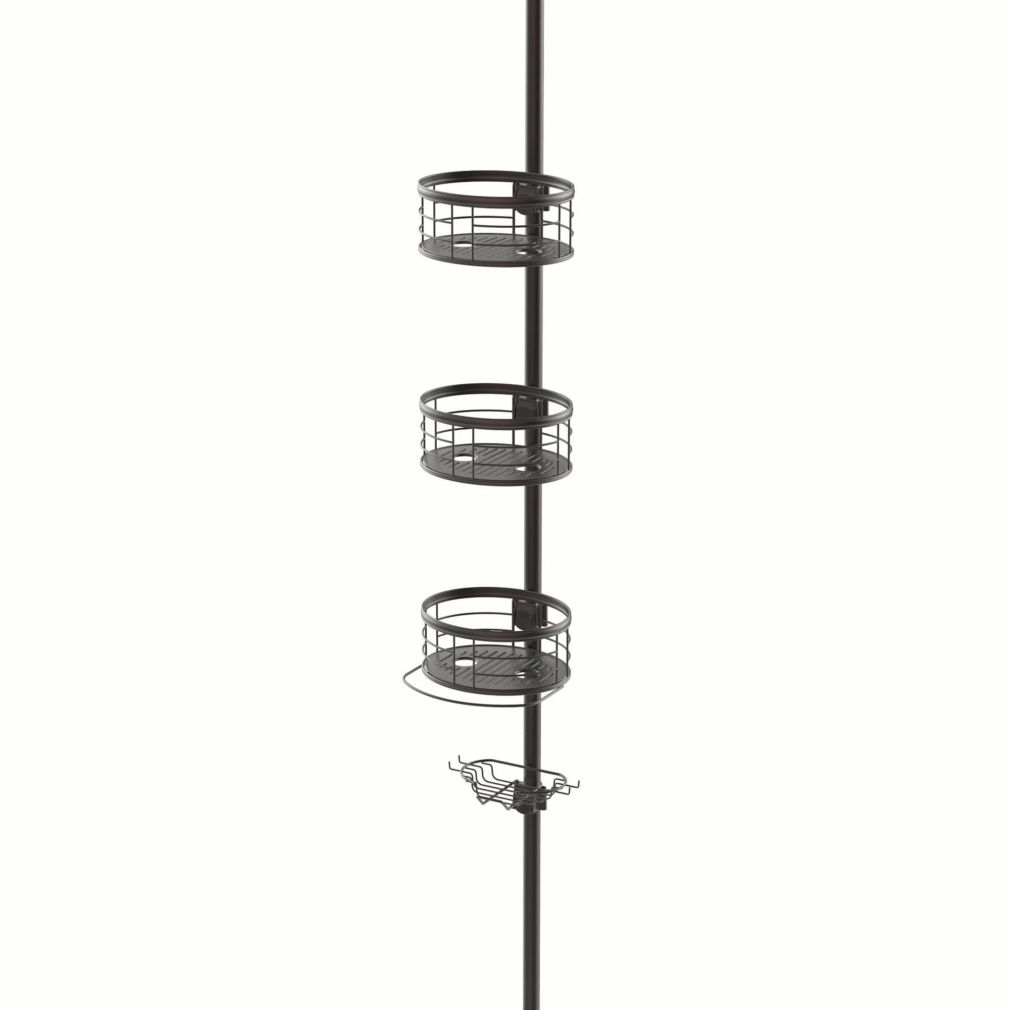 Tension Pole Shower Caddy with 3-Tier Storage Baskets Oil Rubbed Bronze 8 75x10x108 Inches Adjustable Height up to