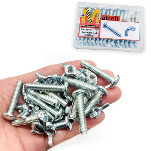 30Pack 1/4"-20 x1-1/4 Screw Bolts and Wing Nut Kit 15pcs Machine Screws with Round Head Phillips 15pcs Butterfly Hand Twist Tighten Nut Zinc Plated Hardware Fitting Fastenings Assortment Kit