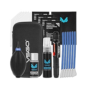 VSGO DKL-20 Professional Cameras Cleaning Kit with APS-C Sensor Cleaning Swabs Lens Cleaning Pen Air Blower Compatible for Canon, Nikon, Pentax, Sony Lens DSLR Cameras(20-in-1 Kit with APS-C swabs)