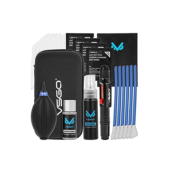 VSGO DKL-20 Professional Cameras Cleaning Kit with APS-C Sensor Cleaning Swabs Lens Cleaning Pen Air Blower Compatible for Canon, Nikon, Pentax, Sony Lens DSLR Cameras(20-in-1 Kit with APS-C swabs)