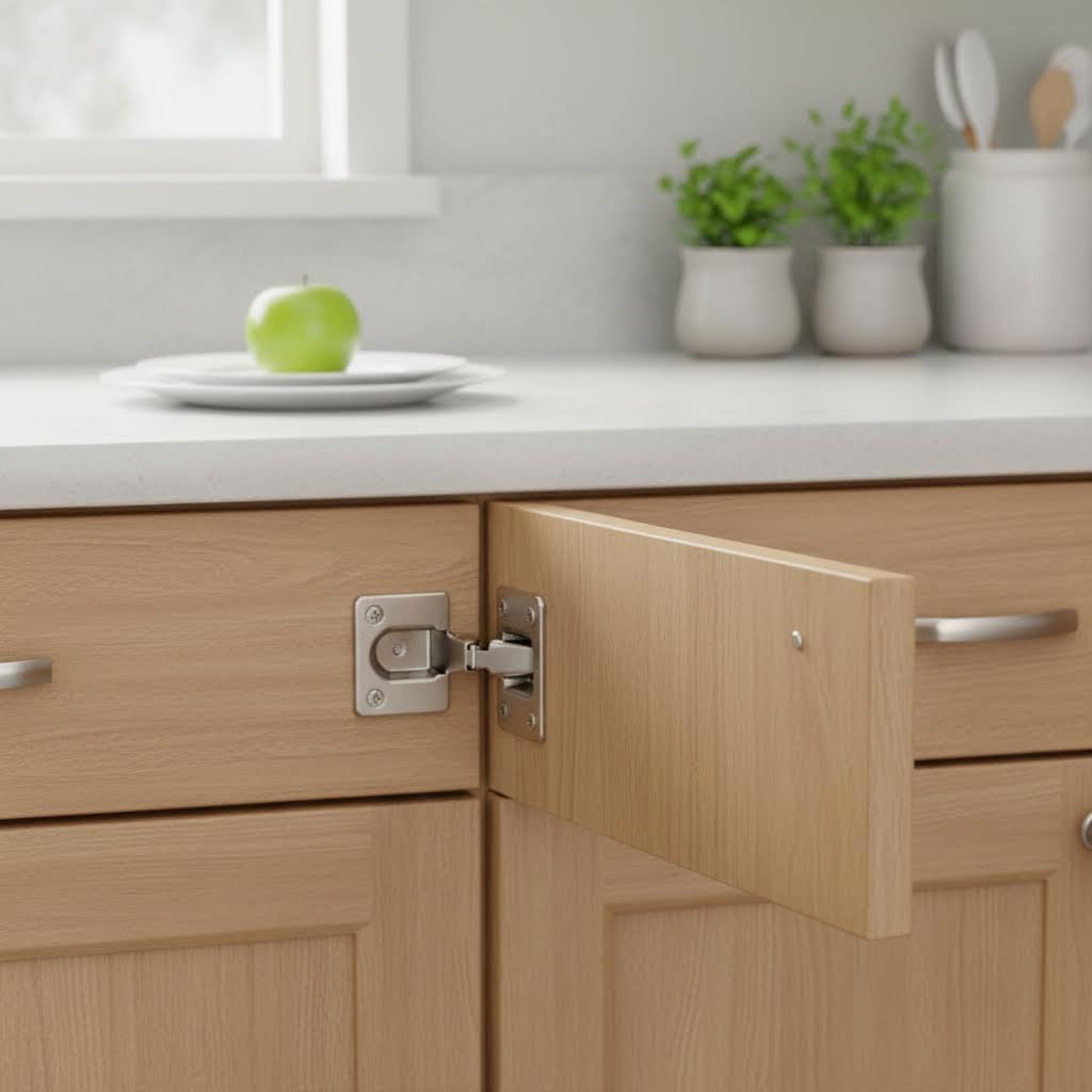 Cabinet Hinges Brushed Nickel for Kitchen Cabinets and Doors Self Closing Semi Concealed Face Mount with Door Bumpers and Hardware Screws Premium Durable Cabinet Hardware