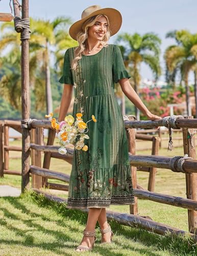 Image of Zeagoo Womens Summer Dresses 2026 Casual Midi Dress Flowy Sundress Ruffle Short Sleeve Tiered Dresses A Line Boho Dress