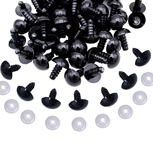 BESTCYC 100Pcs 8/12/16/18/20mm Spiral Solid Black Plastic Eyes for Bear, Doll, Puppet, Plush Animal and DIY Craft (8mm)