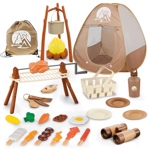 DCMAMA Kids Camping Set with Pop Up Tent - Lightweight Waterproof Kids Camping Toys Kit for Baby Boys Girls Toddlers Children Christmas Birthday Gifts Toys for 3 4 5 6 7 Year Old (AMA005-1-1)