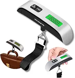 Pocket Mini Balança Digital Portátil de Mão 50kg Pocket Premium Visor LCD Grande, Alça Trava, Aço Inoxidável, Alta Precisão para Bagagem, Pesca, Viagem e Uso Doméstico Compacta e Resistente Premium