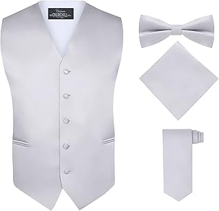 Men's 4 Piece Vest Set, with Bow Tie, Neck Tie & Pocket Hankie