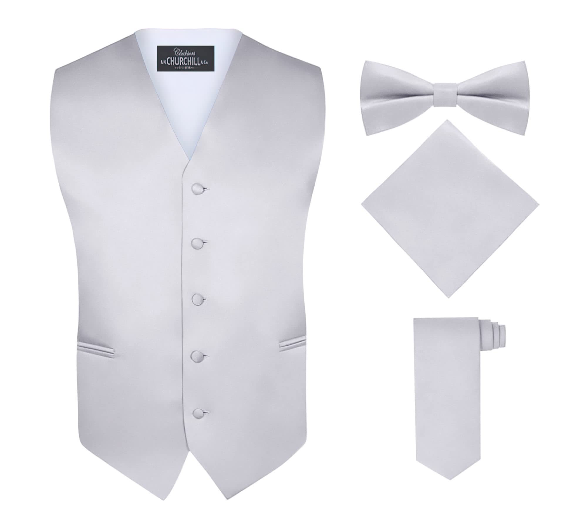 S.H. Churchill &amp; Co. Men's 4 Piece Vest Set, with Bow Tie, Neck Tie &amp; Pocket Hankie