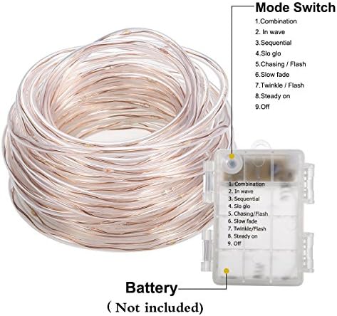 KINGCOO 100LED Rope Lights, Waterproof 33ft 8 modesDimmable Firefly Strip Fairy String Lights Battery Operated Remote Timer for Outdoor Indoor Home Party Wedding Christmas Decoration (Warm White)