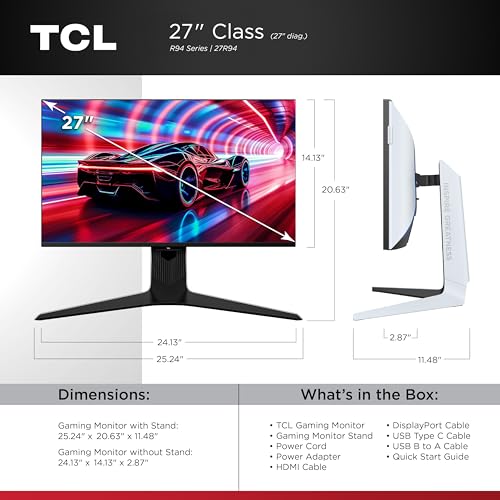 Image of TCL 27 inch R94 Series 4K UHD HDR QD-Mini LED Gaming Monitor (27R94, 2025 Model) Halo Control System, 165Hz Refresh Rate, LD2304 Precise Dimming Series, HDR1400 Brightness, 1ms, AMD FreeSync NVIDIA G-SYNC