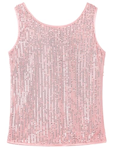 Image of Noomelfish Girls Sequin Tank Tops Sparkly Glitter Dance Sleeveless Shirt (5-12 Years)