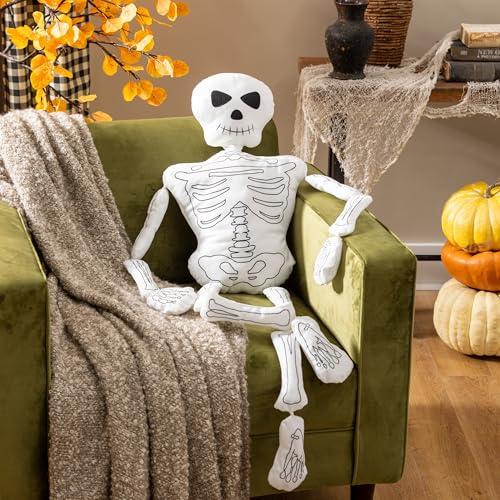 Evergreen Halloween 46 H Skeleton Pillow Life-Sized Throw Pillow for Halloween Decor Soft Skull Pillow Stuffed Skeleton Shaped Plush Pillow for Couch Sofa Bed Indoor Decoration for Home